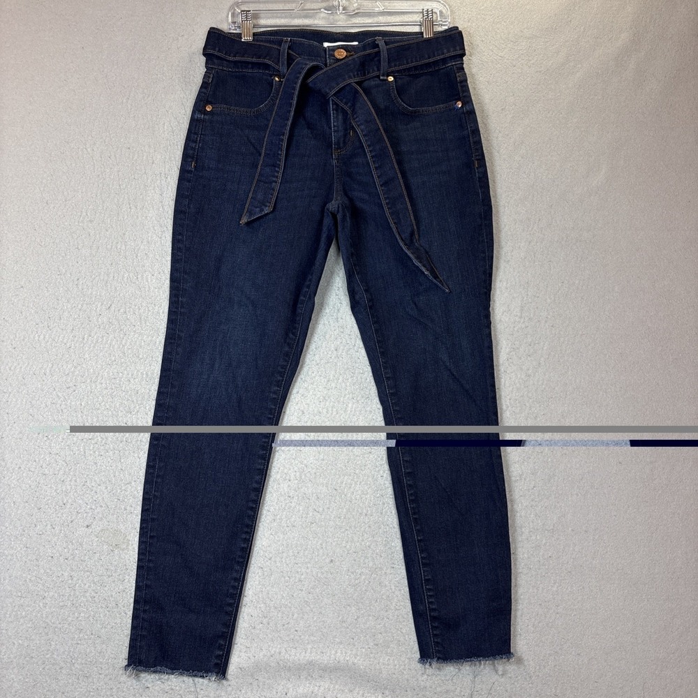 Ann Taylor LOFT High Waist Skinny Crop Pants Jeans Sz 8 Dark Wash Raw Hem